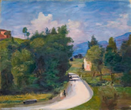 Achille Funi Ferrara 1890 - Appiano 1972 Paesaggio, 1944 olio su tela, cm...