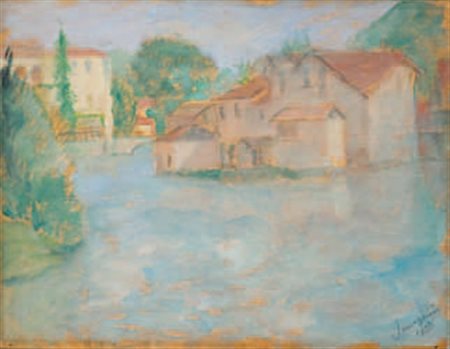 Pio Semeghini Quistello 1878 - Verona 1964 Paesaggio, 1936 olio su tavola, cm...