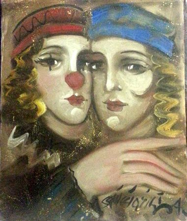 Antonio Squicciarini "la coppia" olio su tela cm 60x50 Autentica Galleria...