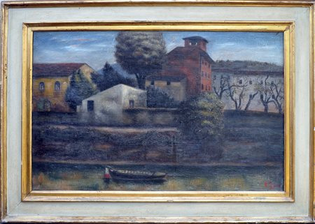 RENZO GRAZZINI Paesaggio, 1940 Olio su tela cm. 65x100 Firma e data in basso...