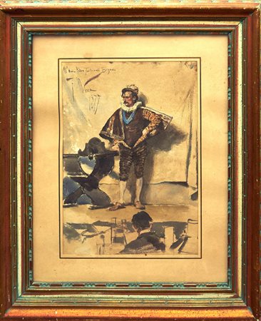 F. VINEA Personaggio in costume, 1877 Acquarello su cartone cm. 37x26 Dedica,...