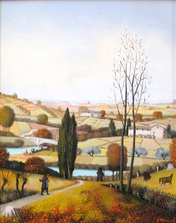 Francesco Maiolo, paesaggio d'autunno"1992 olio su tavola cm 20x35. autentica...