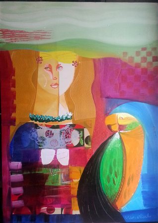 Vittorio Maria Di Carlo "donna con pappagallo" olio su tela cm 70x50 Archivio...