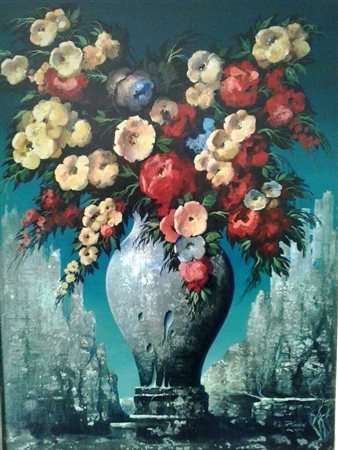 Pier Luigi Cesarini " Vaso di fiori metafisico " olio su tela cm...