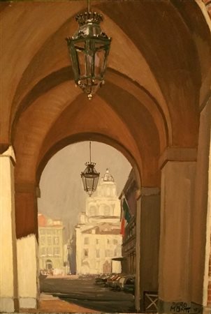 Piero Monti,"Piazza castello Torino"Olio su tavola cm 70x50 aut.Galleria...