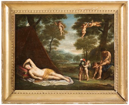 JACQUES STELLA Att.a Lyon 1596 - Parigi 1657 Sogno di Venere Olio su tavola...