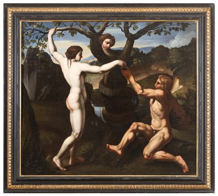 PITTORE ITALIANO INIZI XVII SECOLO Adamo ed Eva Olio su tela cm 85 x 74...