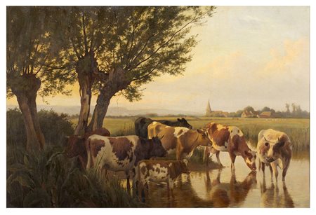 WILLIAM SYDNEY COOPER Canterbury 1854 - 1927 Paesaggio, 1889 Olio su tela 50...