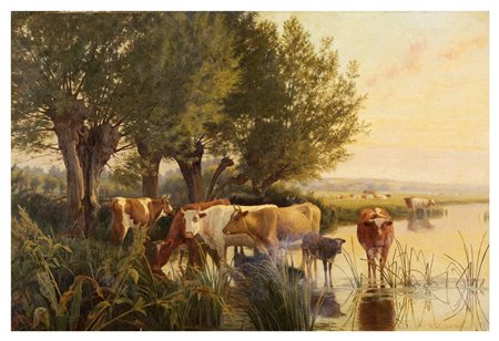 WILLIAM SYDNEY COOPER Canterbury 1854 - 1927 Paesaggio, 1888 Olio su tela 50...