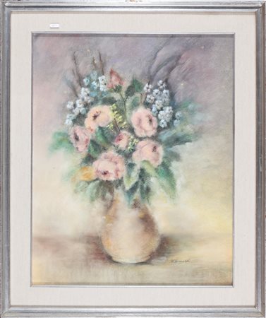 DE BERNARDI DOMENICO (1892 - 1963) Vaso di fiori. Tecnica mista su cartone....