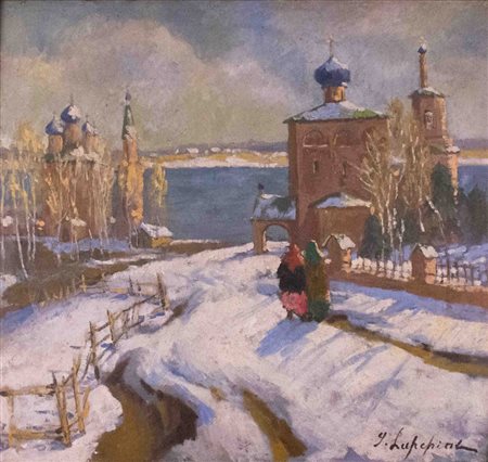 Georges Lapchine (Mosca 1885 - Parigi 1950), Paesaggio russo innevato con...