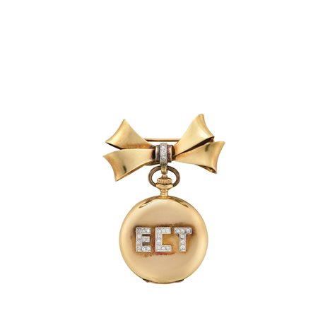 LONGINES Orologio a spilla da donna in oro 18K, con monogramma "ECT" Epoca...