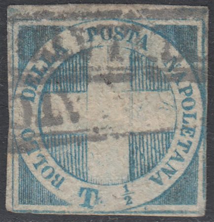 [NAPOLI] 1860 1/2t. azzurro, "Croce di Savoia", difettoso. Da esaminare....