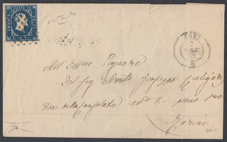 [SARDEGNA] 1851 (7 gen.) Lettera affrancata con 20c. azzurro scuro, da Asti...