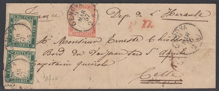 [SARDEGNA] 1857 ( 9 mar.) Lettera da Genova per Cette (ora SËte), Francia,...