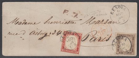 [SARDEGNA] 1858 (6 ago.) Lettera da Genova per Parigi, affrancata con 40c....