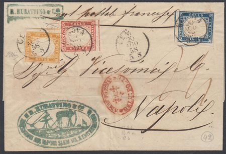 [SARDEGNA] 1858 (20 ago.) Lettera con affrancatura tricolore da 1,30 lire da...
