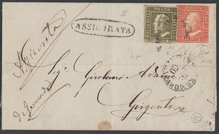[SICILIA] 1860 (18 feb.) Lettera assicurata da Palermo per Agrigento,...