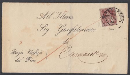 [TOSCANA] 1856 (27 giu.) Lettera circolare affrancata con 1cr. carminio,...