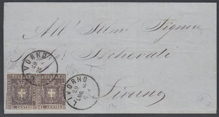 [TOSCANA] 1860 (29 lug.) Governo Provvisorio, 1c. violetto bruno, coppia...