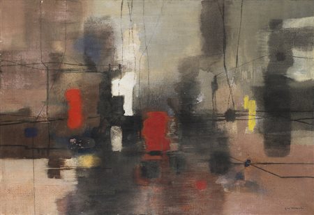 Gino Morandis (Venezia 1915 - 1994) "Cantiere" inizio anni '50 olio su tela,...