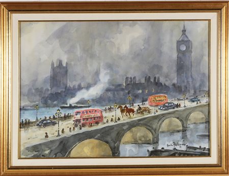 FALZONI GIULIO (1900 - 1978) Londra, Westmister bridge. . Acquarello su...