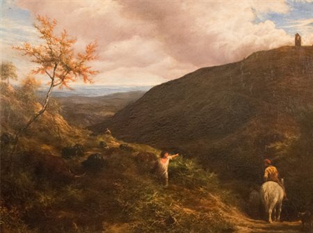 John Linnell (1792 – 1882 ), Paesaggio con viandanti. Olio su tela di cm 112...