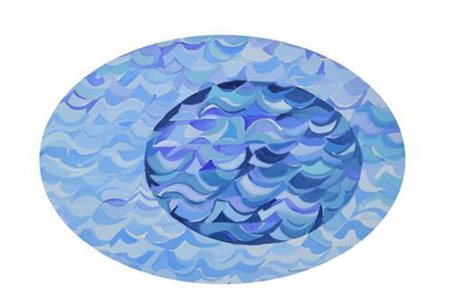Simona Weller, Blu, 2000, tecnica mista su cartone telato ovale, cm. 50x70,...