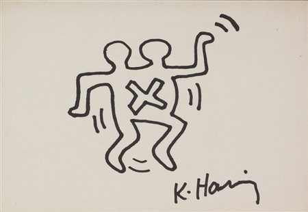 Keith Haring, Senza titolo (Omini), (1984), pennarello su carta, cm. 20x30,...