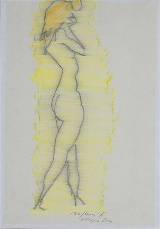 FRANCO ROGNONI (1913-1999)Nudo, 1985 Pastelli colorati su carta intelatacm...
