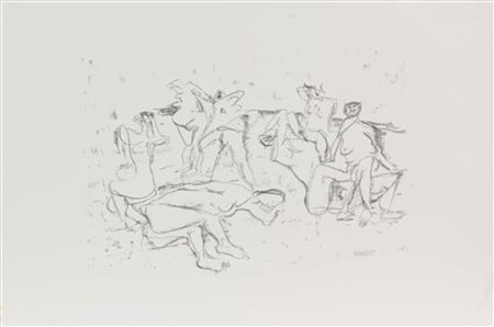 Fausto Pirandello, Bagnanti, litografia su carta, cm. 50x70, es. 177/300,...