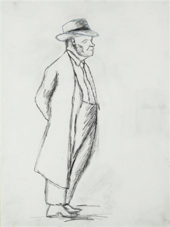 Ottone Rosai, Firenze 1895 - Ivrea 1957, Uomo con cappello, 1934, Carboncino...