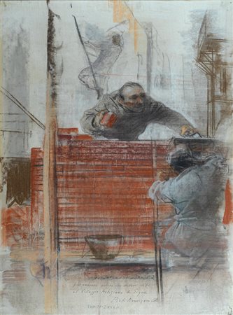 Pietro Annigoni, Milano 1910 - Firenze 1988, Costruzione del muro, 1977,...