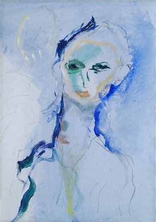 Ernesto Treccani, Milano 1920 - 2009, Busto femminile, Olio su tela, cm....