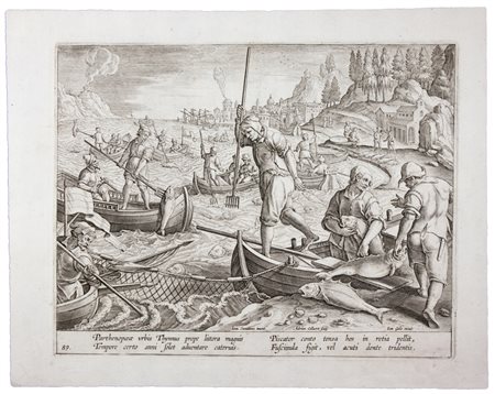 Adrian Collaert La pesca del tonno nel golfo di Napoli. Bulino. mm 205x260....