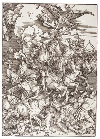 Albrecht Dürer I quattro cavalieri dell'Apocalisse.Acquaforte. mm 393x280....