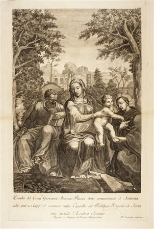 Raimondo Faucci Sacra Famiglia con san Leonardo.1774Bulino. mm 490x310....