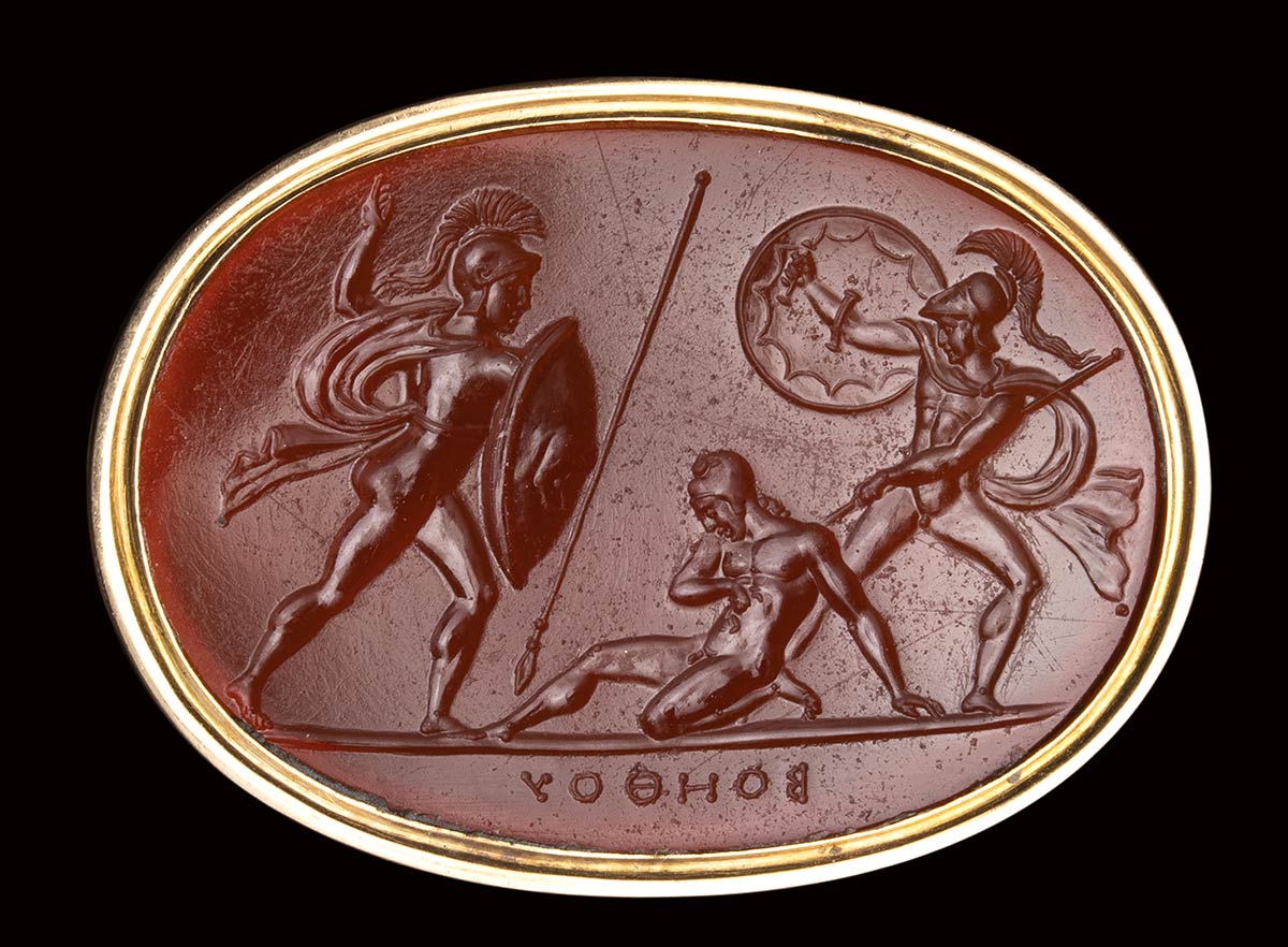 a-fine-neoclassic-poniatowski-carnelian-intaglio-mounted-on-a-gold-ring-achilles-having-killed