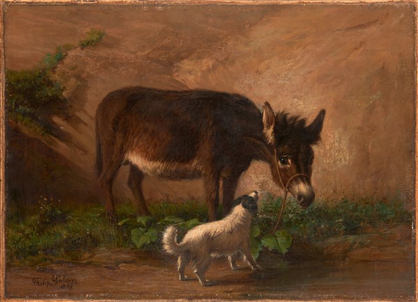 Filippo Palizzi Asino e cane olio su tela applicata a cartone (cm  26x36)Firm, Il Ponte Casa d'Aste