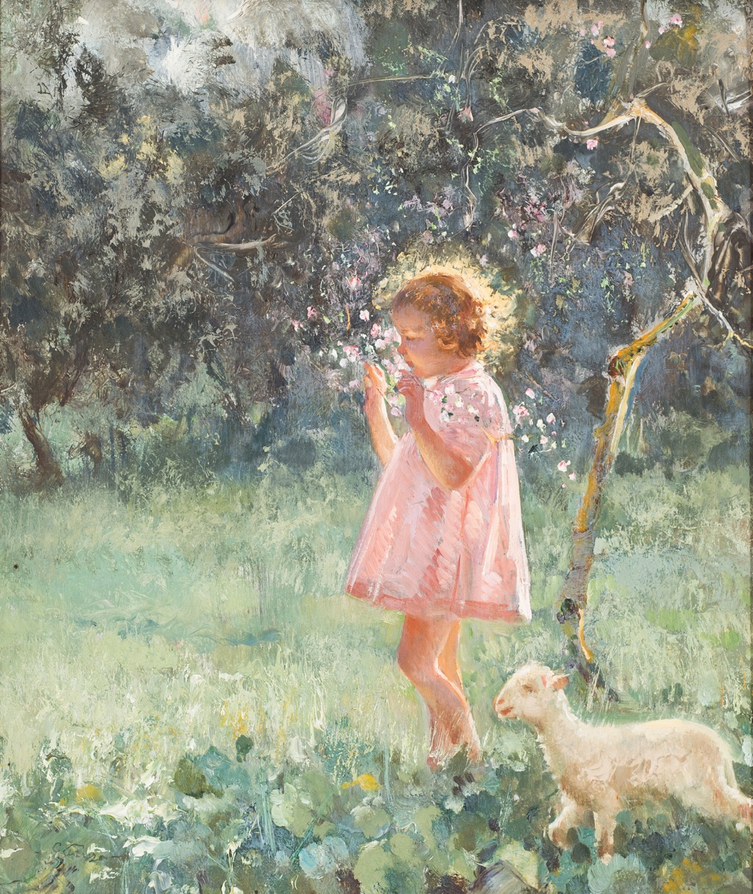 Giovanni Panza (Capo Miseno, 1894 - Napoli, 1989 ) Bambina in giardino  con, Blindarte