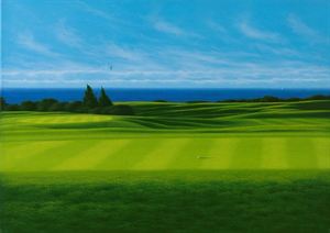 FISSORE DANIELE Savigliano 1947 Campo da golf Olio su tela 50x70 cm Firma  in, San Carlo