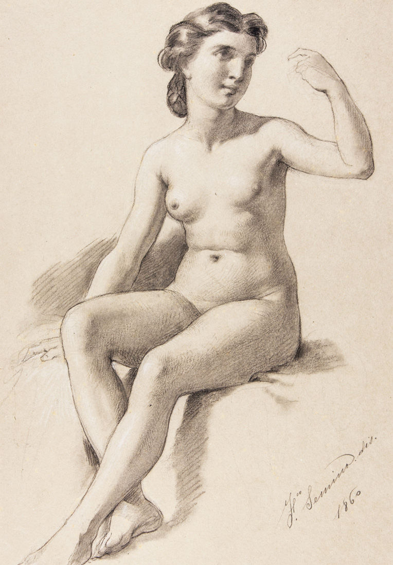 Francesco Semino Studio di nudo femminile.1860Matita di grafite su carta.  mm... | Gonnelli | ArsValue.com