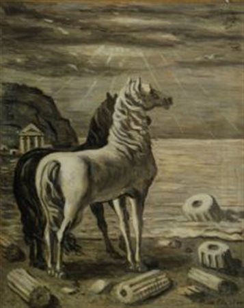 De Chirico Giorgio Volos 1888 Roma 1978 "Due cavalli in riva al mare" 1955...