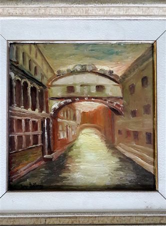 Luigi Delleani "Venezia, Ponte dei Sospiri" - 1949 - Olio su tavola - cm...