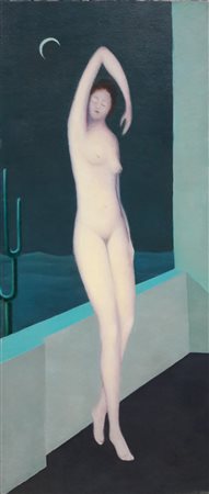 Silvio Fedele "Nudo sotto la luna" - 1985 - Olio su tela - cm 80x35 -...