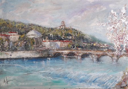 Augusto Ferrara "Il ponte della Gran Madre" - Acrilico su tela -cm 60X80 -...