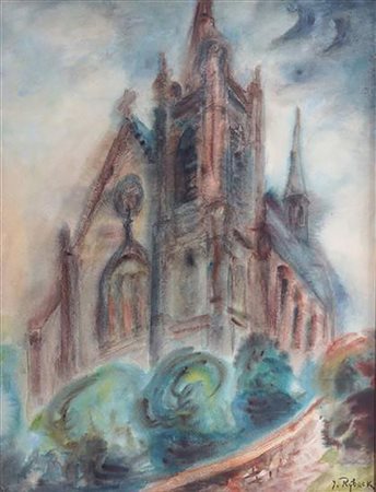 Issachar Ber Ryback "La cattedrale" - tempera su carta - cm 62x46 - Opera...