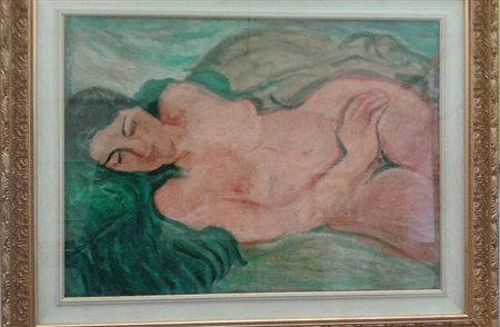 Albino Galvano "Nudo rosso" - 1940 ca - Olio su tela - cm 55x75 - Autentica e...