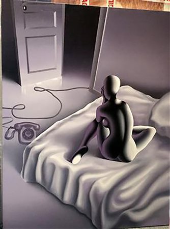 Mark Kostabi "La telefonata" - 2016 - Olio su tela - cm 130x100 - Autentica...