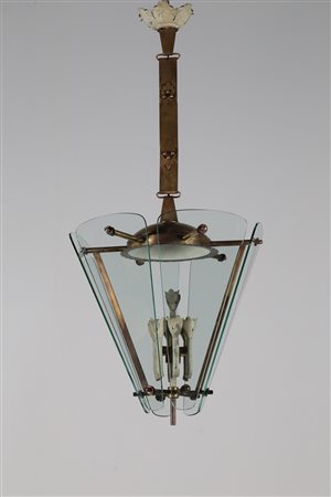 CHIESA PIETRO (1892 - 1948) Lampadario a forma di lanterna in ottone e sei...